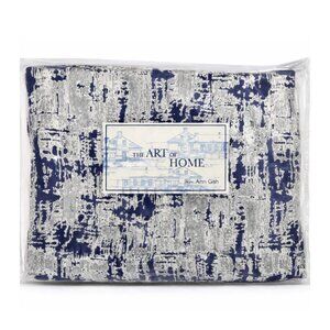 ANN GISH Art of the Home Scratch QUEEN Duvet Set Navy Silver Metallic Luxury Bed